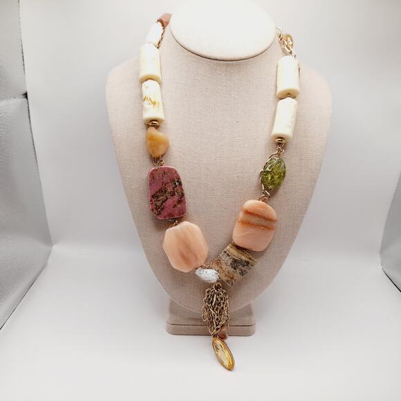 Chico’s NWT Chunky Beaded Gemstone Statement Necklace – 27” Boho Style - Picture 7 of 10